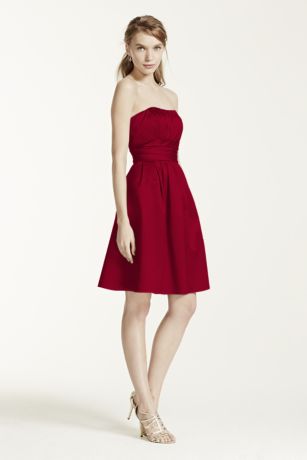 Cotton Sateen Short Strapless Ruched ...